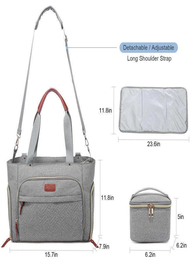LOVEVOOK Diaper Bag Set, 3-Piece Set with Laptop Pocket, Cooler Bag & Changing Pad, Fits Most Breast Pumps, Grey, 15.7" x 8" x 11", For Mothers, Newborn - 3 Years - Image 5